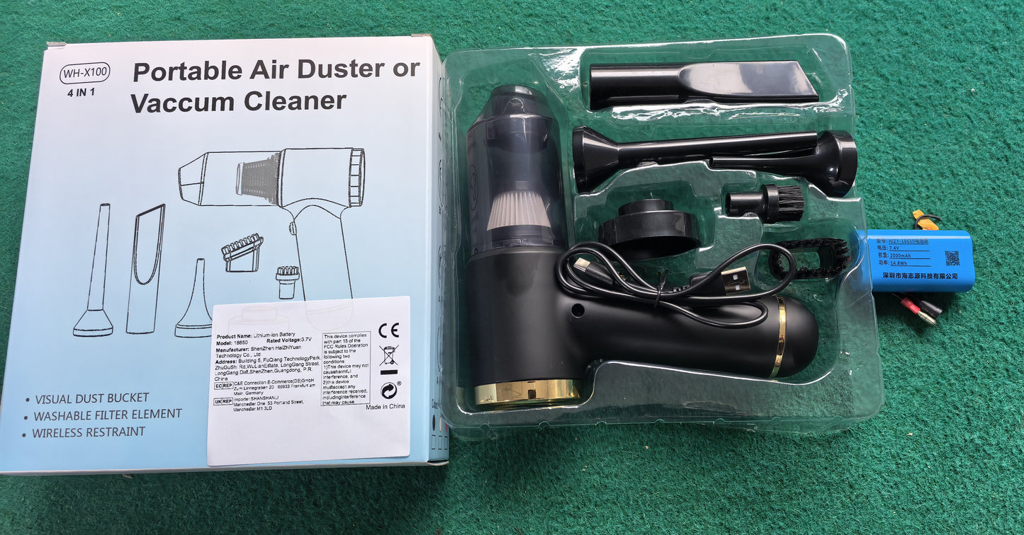 Portable Car Vacuum Cleaner – High Power, Cordless, Rechargeable, with Attachments for Car Interior Cleaning