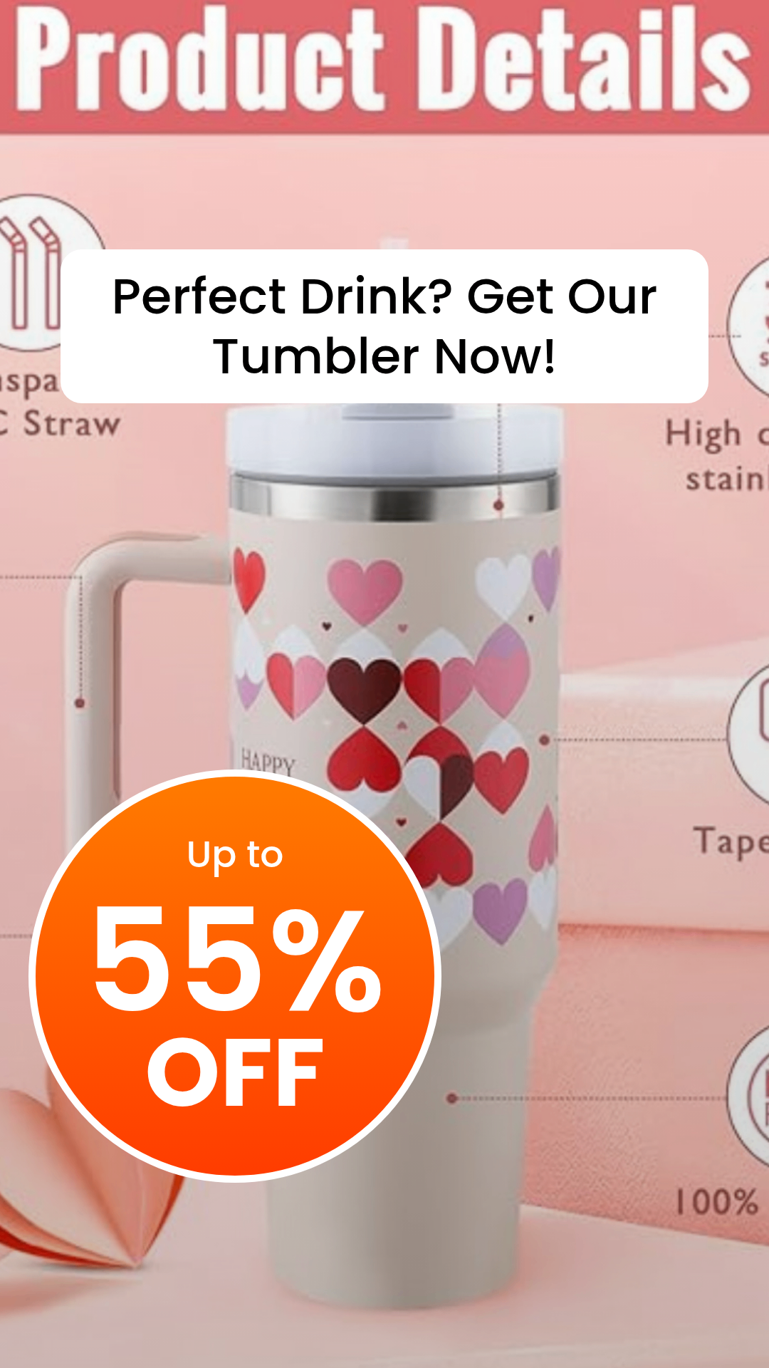 1200ML Insulated Stainless Steel Tumbler with Handle & Straw – GBYSUPPLY