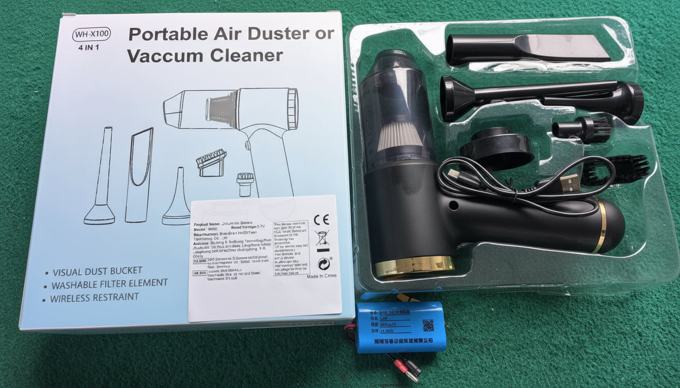 Portable Car Vacuum Cleaner – High Power, Cordless, Rechargeable, with Attachments for Car Interior Cleaning
